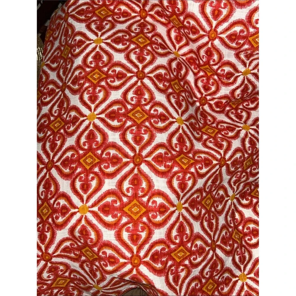 Pier1 Curtain Panels (2) Long Window Rod Pocket Red Orange White Thick Canvas